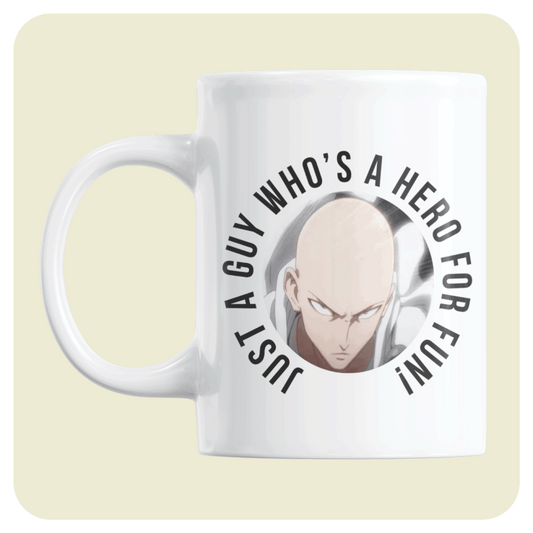 One Punch Man mug - Just a guy who's a hero for fun!